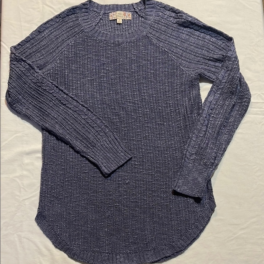 Pink Republic Blue Crew Neck Sweater with Ribbed Detailing